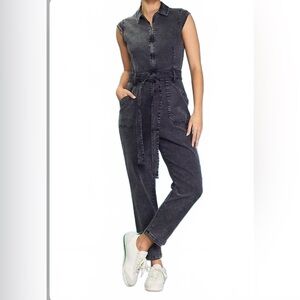 Skies are Blue Black Washed Denim Straight Leg Jumpsuit Size small